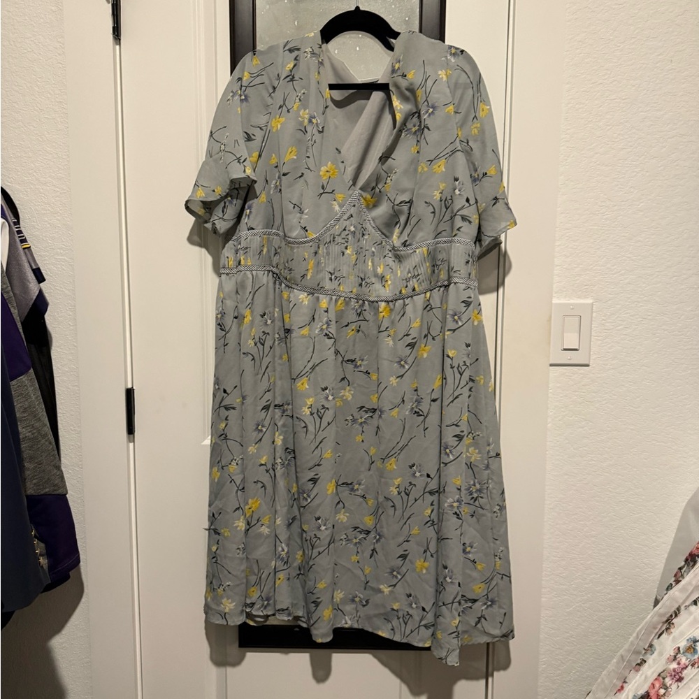 Lovedrobe Gray and Yellow Floral Midi Dress